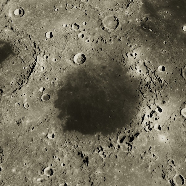 Grimaldi — relief close-up under low, raking sunlight near the terminator