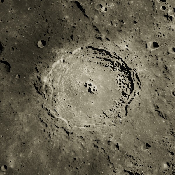 Langrenus — relief close-up under low, raking sunlight near the terminator