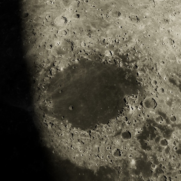 Mare Crisium — relief close-up under low, raking sunlight near the terminator