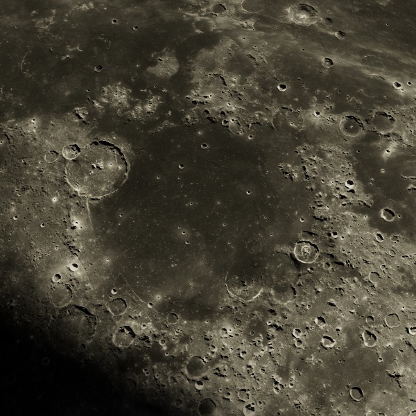 Mare Humorum — relief close-up under low, raking sunlight near the terminator