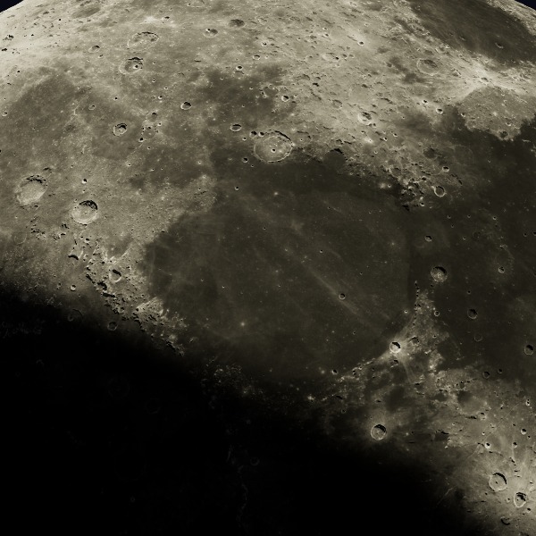 Mare Serenitatis — relief close-up under low, raking sunlight near the terminator
