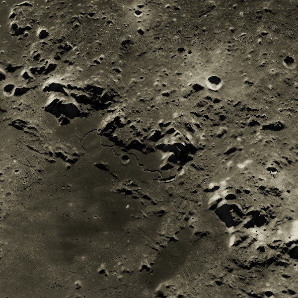 Rima Hadley — relief close-up under low, raking sunlight near the terminator