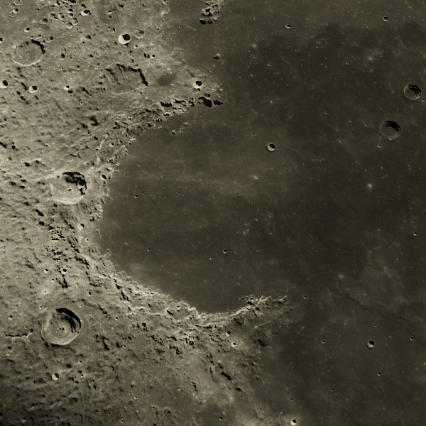 Sinus Iridum — relief close-up under low, raking sunlight near the terminator