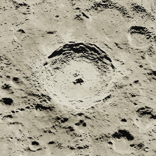 Tycho — relief close-up under low, raking sunlight near the terminator