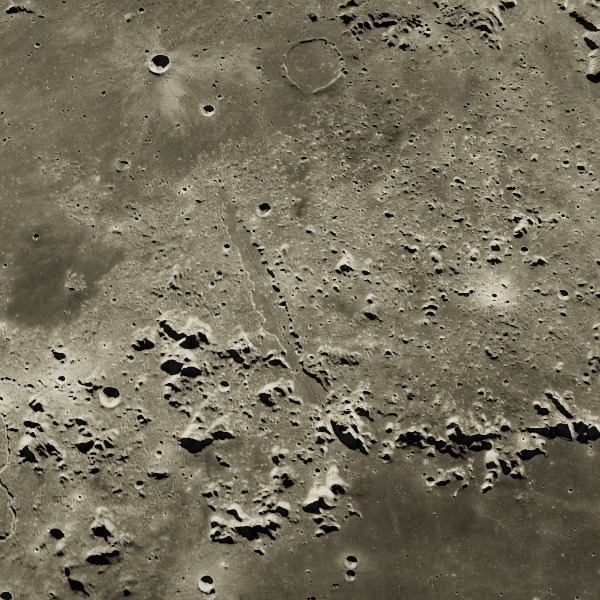 Vallis Alpes — relief close-up under low, raking sunlight near the terminator